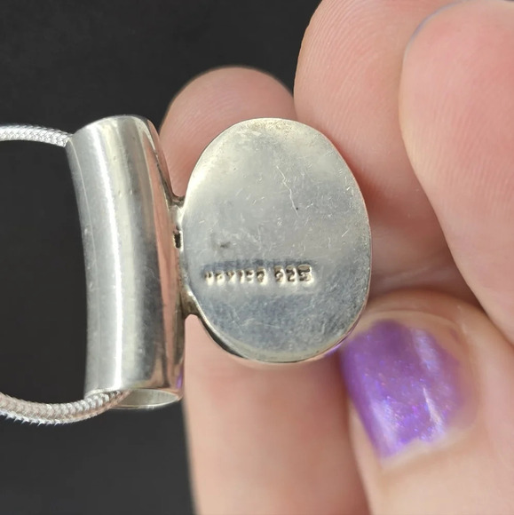 Sterling Silver and Malachite Pendant Necklace 24 inch Chain - Picture 3 of 6